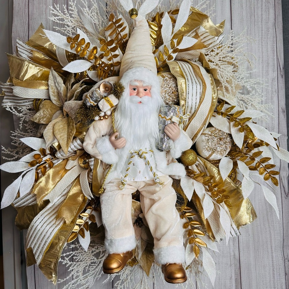 Festive Gold and White Santa Wreath